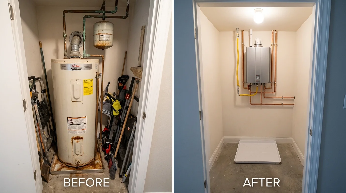 Tank water heater versus wall-mounted tankless unit comparison for Clinton, LA homeowners