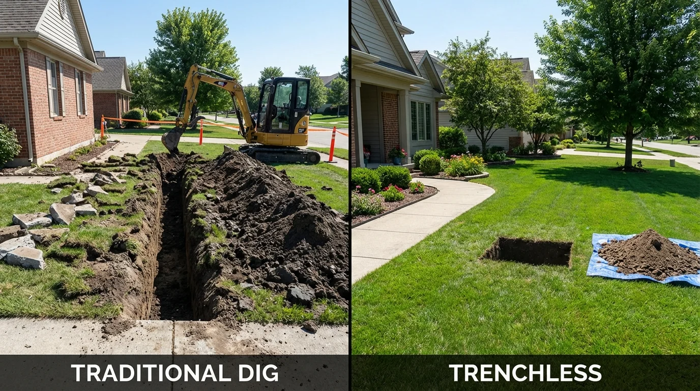 Trenchless sewer repair with minimal yard damage versus traditional excavation in Clinton, LA